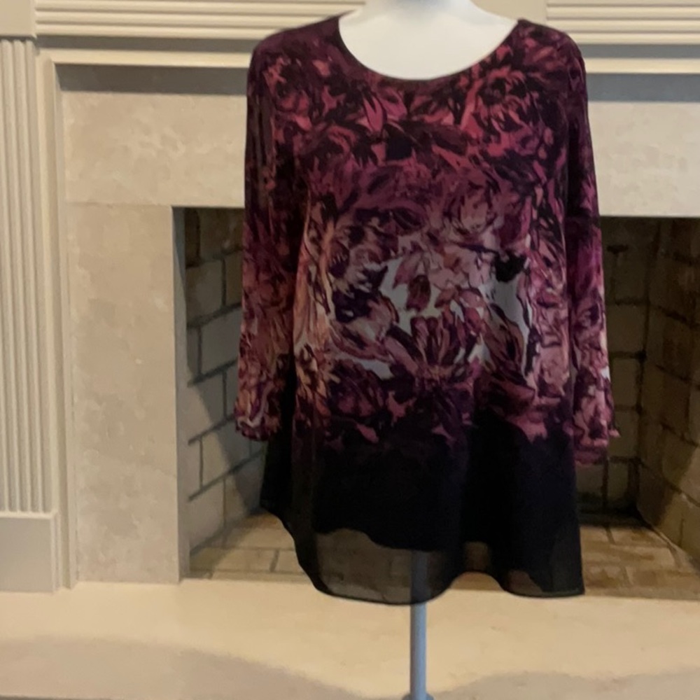 Floral Print Women's Top - Purple and Black